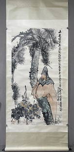 A Chinese Ink Painting Hanging Scroll By Wang Zhen: A Chinese Ink Painting Hanging Scroll By Wang Zhen: Figure Ink and Color on Paper. Size: 150cmx80cm