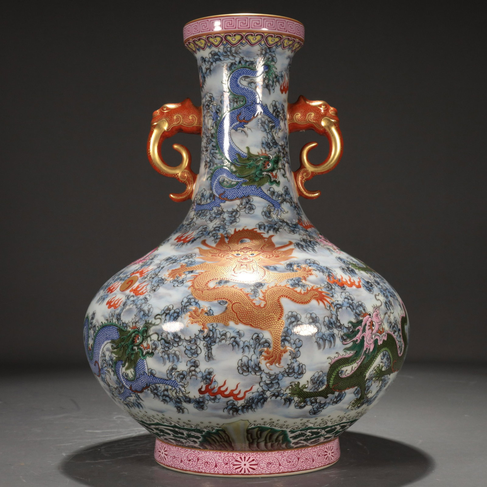 A Blue And White Famille-Rose Gilded 'Dragon' Vase (1 of 8)