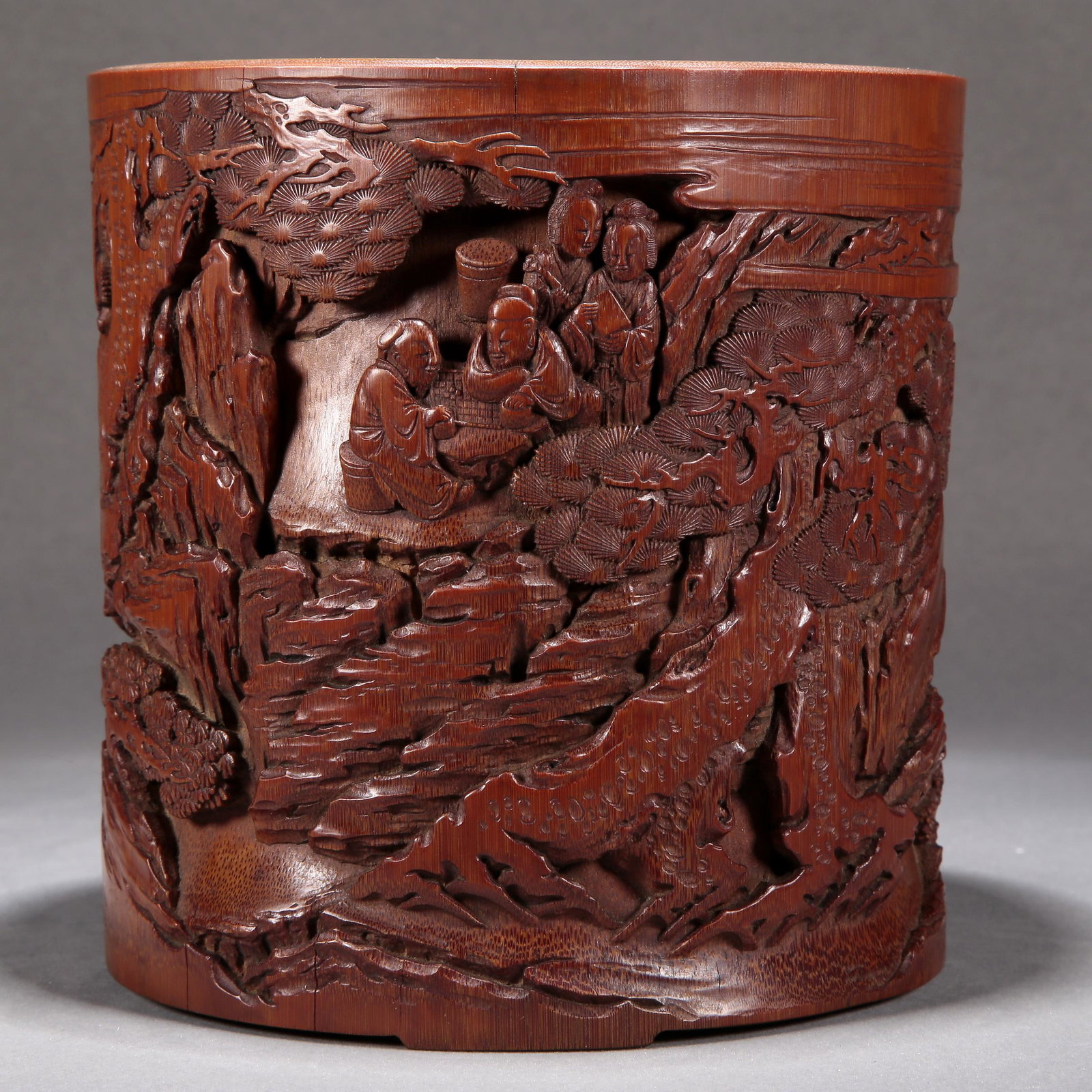 A Bamboo 'Landscape& Figure' Brush Pot (1 of 8)