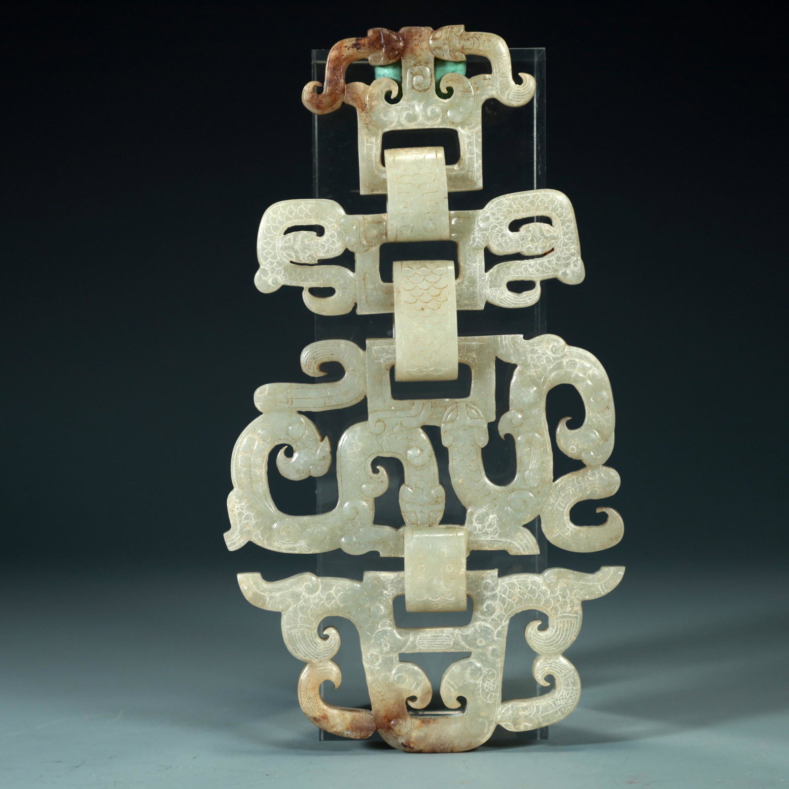 A Gaogu White Jade 'Dragon& Phoenix' Pendant (1 of 7)