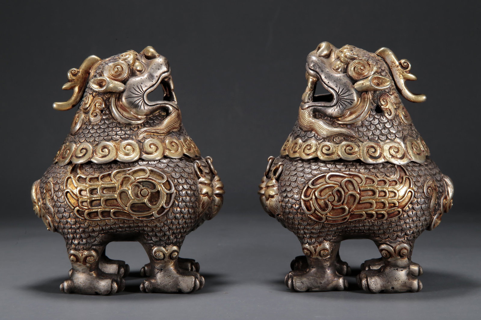 A Pair Of Gilt-Bronze Silver 'Lion' Censers (1 of 12)