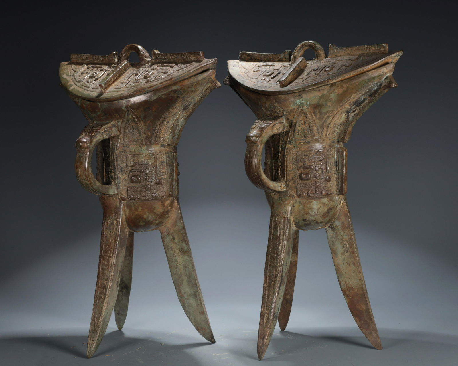 A Pair Of Archaic Bronze 'Taotie' Ritual Cups (1 of 10)