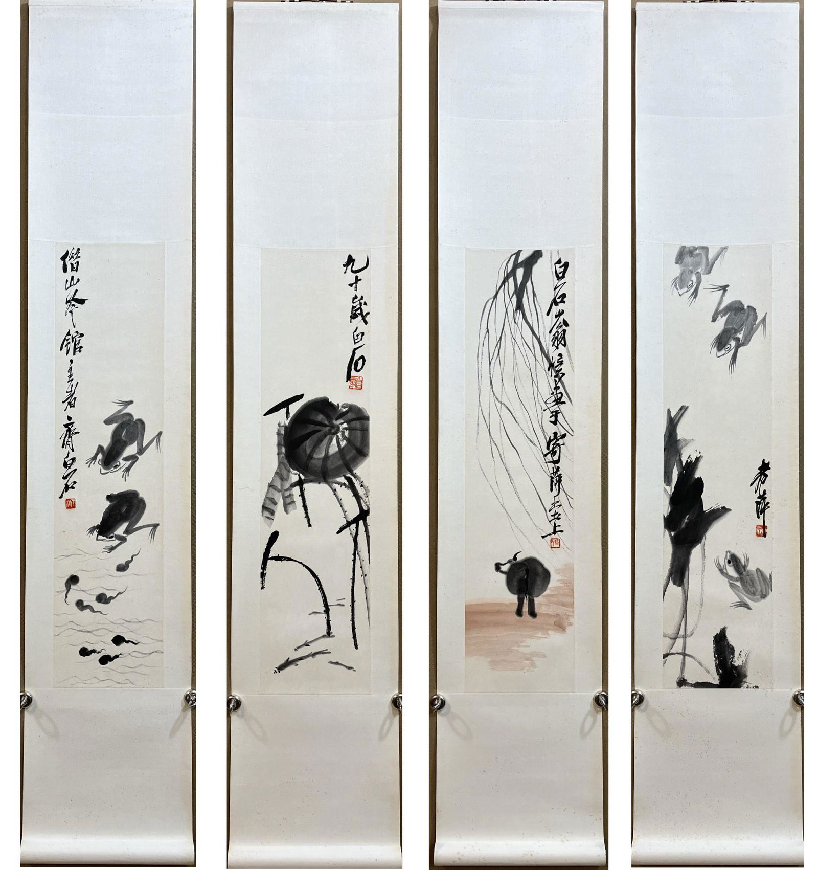 Four Chinese Ink Painting Hanging Scrolls By Qi Baishi (1 of 18)