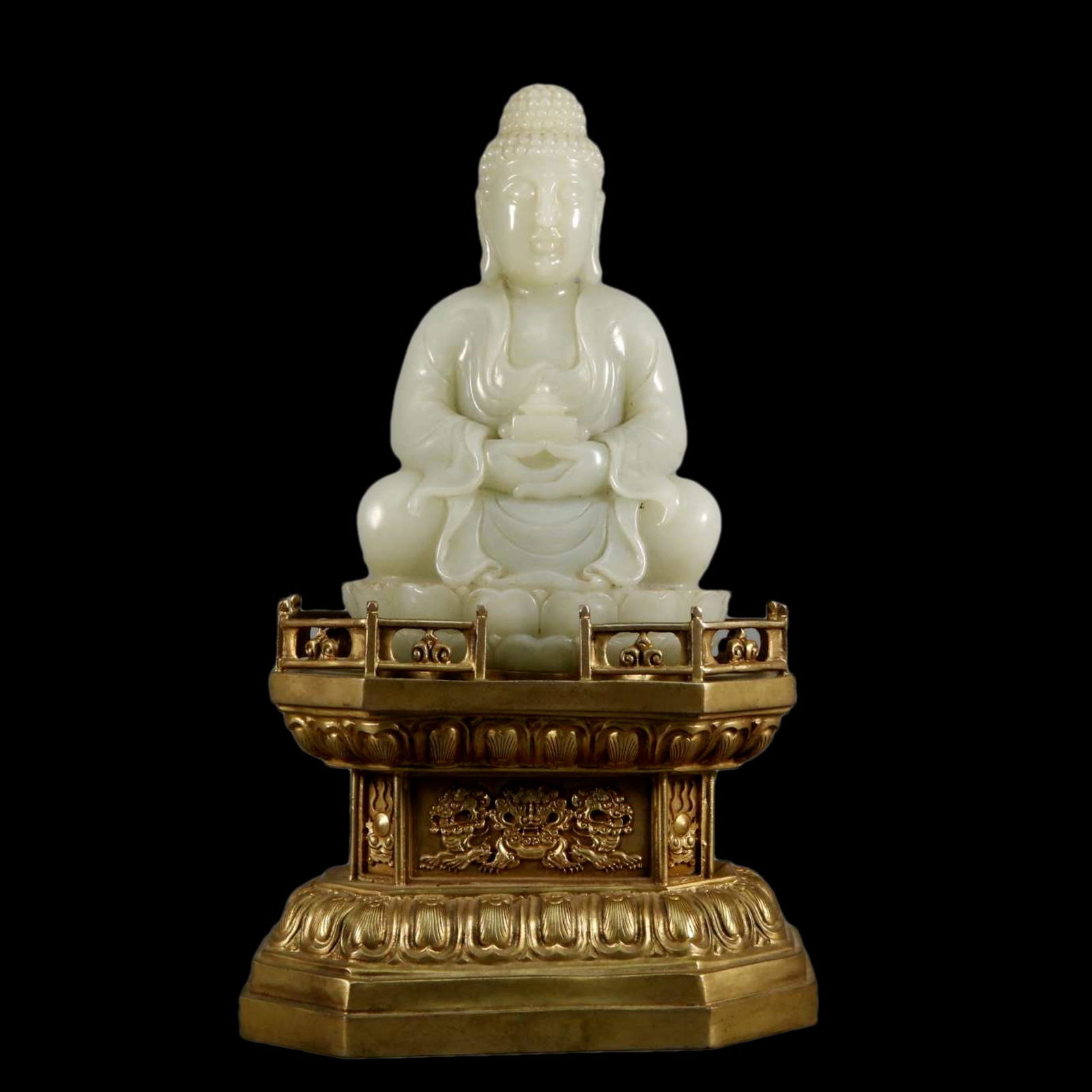 A White Jade Figure Of Buddha Shakyamuni And A Gilt-Bronze Base (1 of 7)