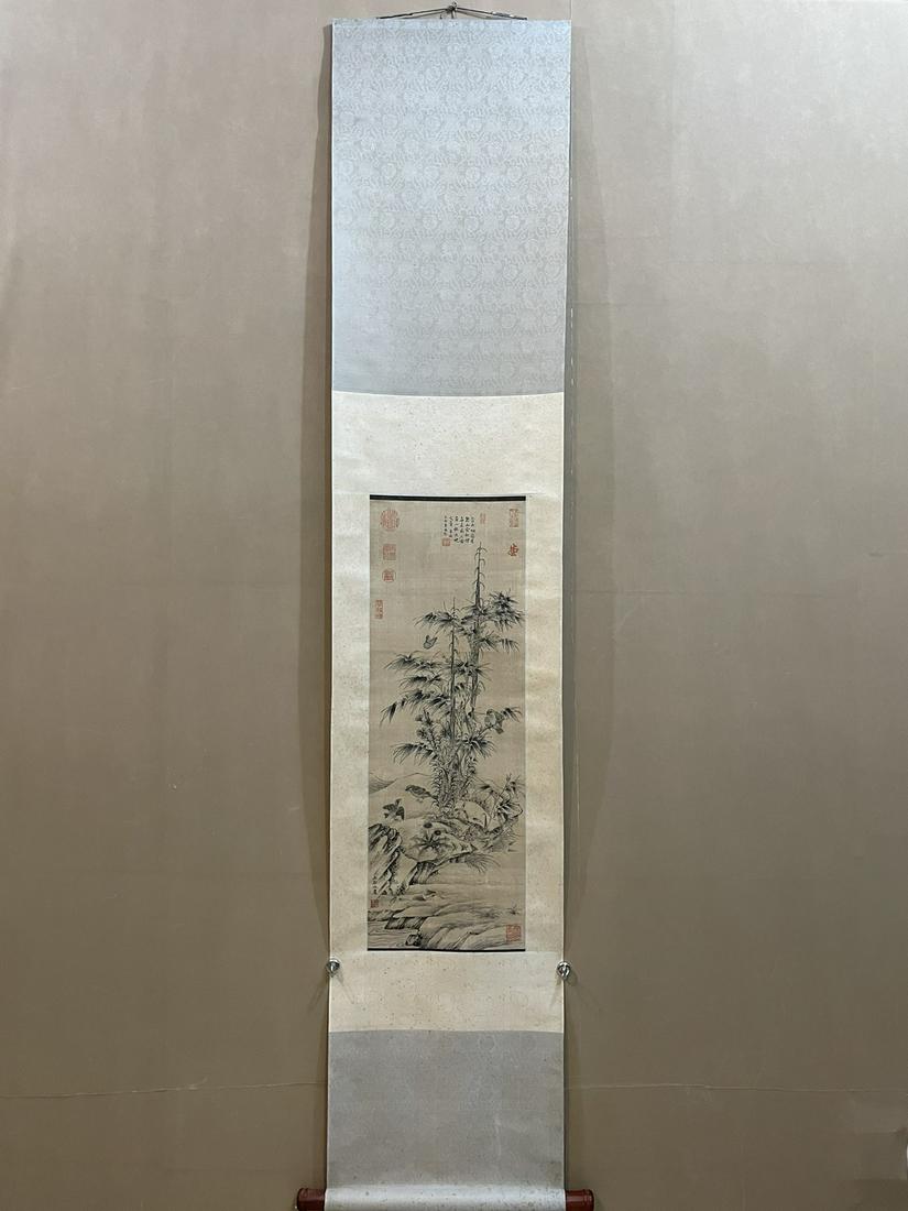 A Chinese Ink Painting Hanging Scroll By Wang Ruoshui: A Chinese Ink Painting Hanging Scroll By Wang Ruoshui: Plants Ink and Color on Paper. Size:28cmx79cm