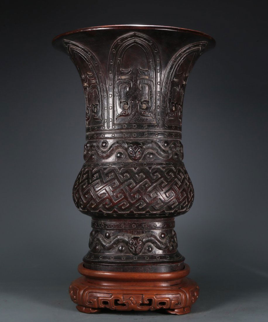 An Exquisite Zitanwood 'Chi-Dragon' Vase (1 of 10)
