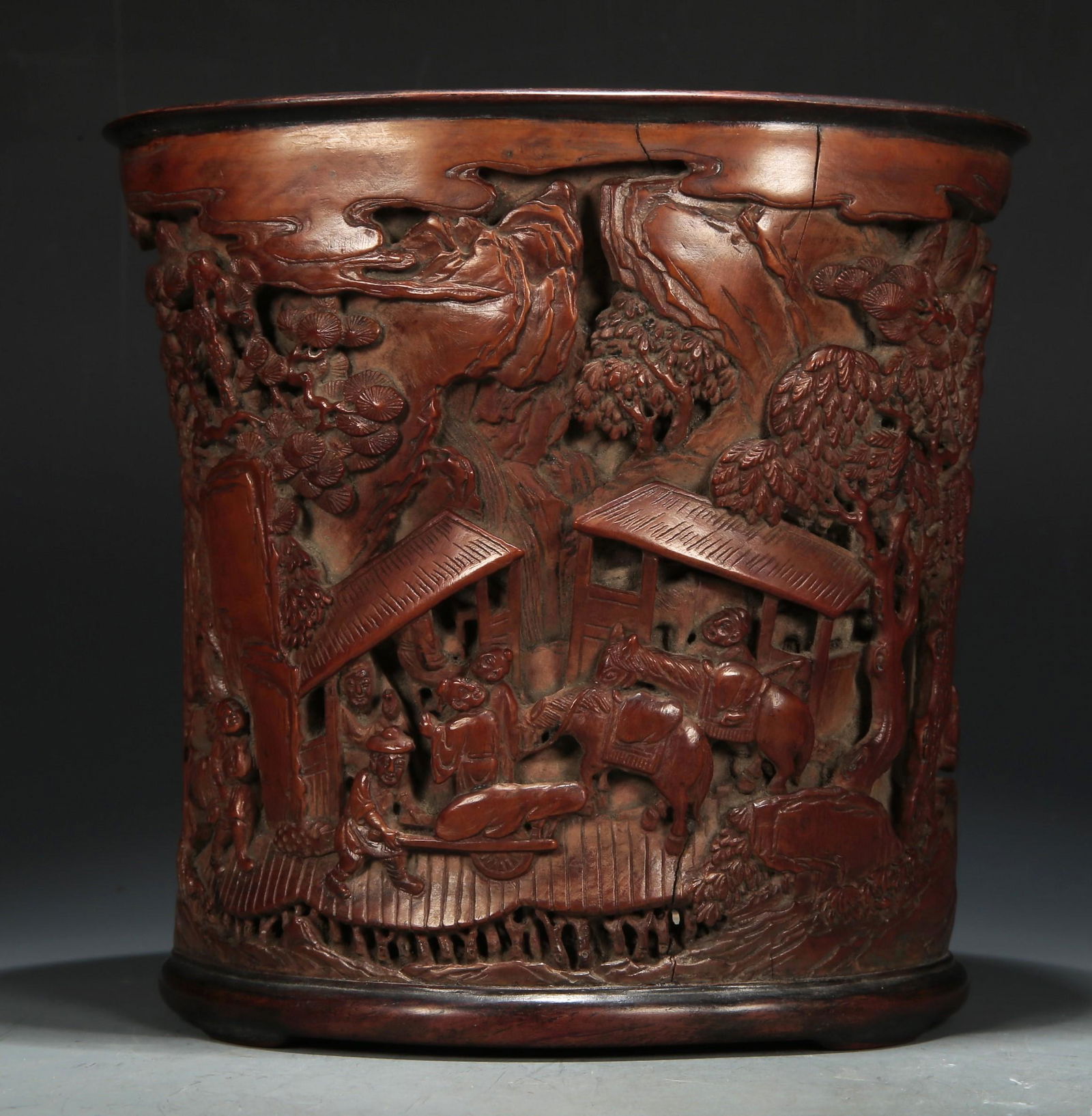 A Superb Sandal Wood 'Landscape& Figure' Brush Pot (1 of 11)