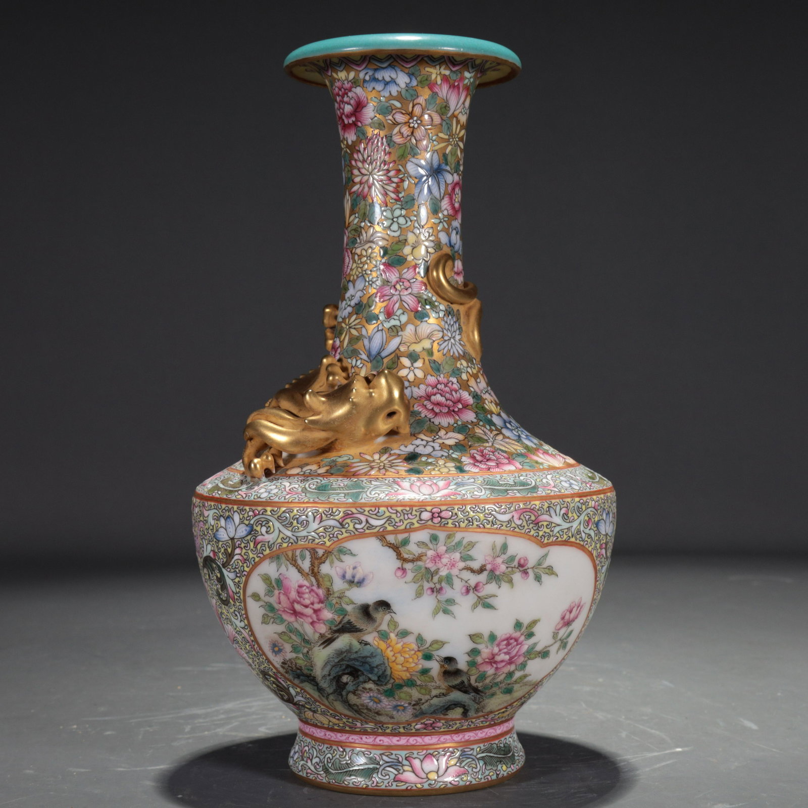 A Famille-Rose 'Flower, Bird, Chilong' Vase (1 of 8)