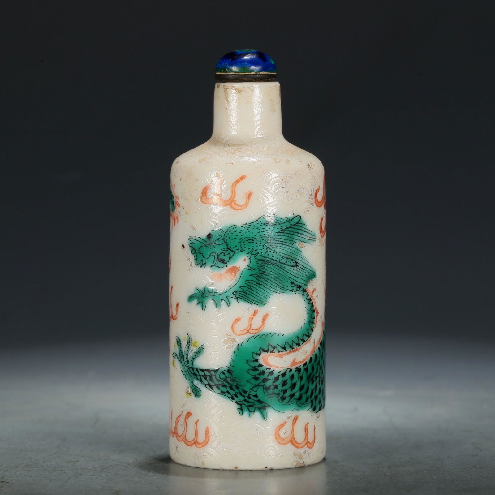 A Glass Biscuit-Enameled 'Dragon' Snuff Bottle (1 of 7)