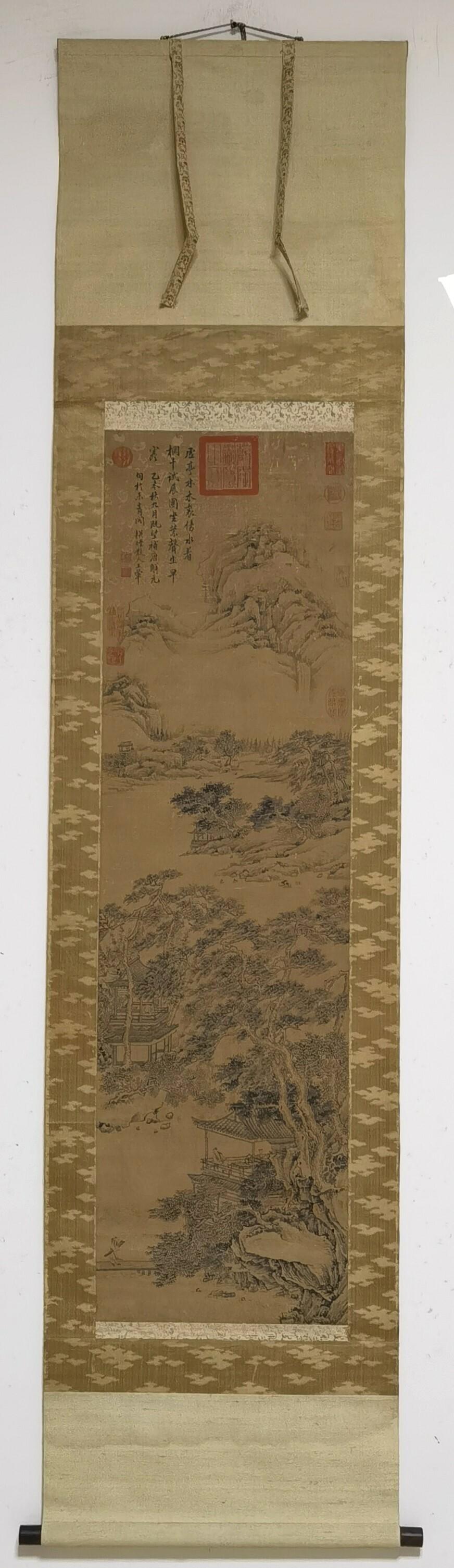 A Chinese Ink Painting Hanging Scroll By Wang Hui: A Chinese Ink Painting Hanging Scroll By Wang Hui: Landscape Ink And Color On Paper. Chinese Qing Dynasty. Size:33.5cmx118cm