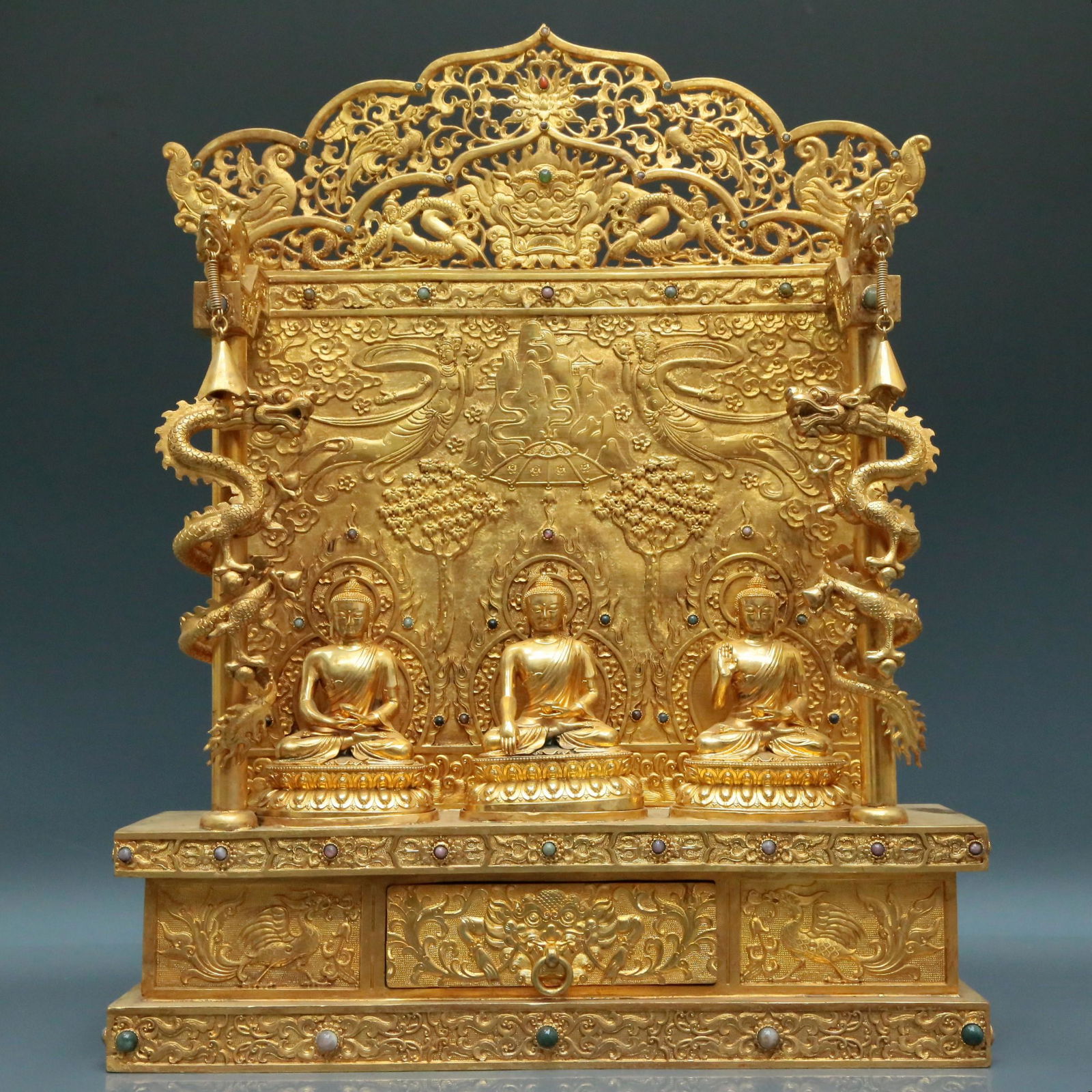 Three Fabulous Gilt-Bronze Figures Of Buddha Shakyamuni With Inscriptions And Buddhist Scriptures (1 of 18)
