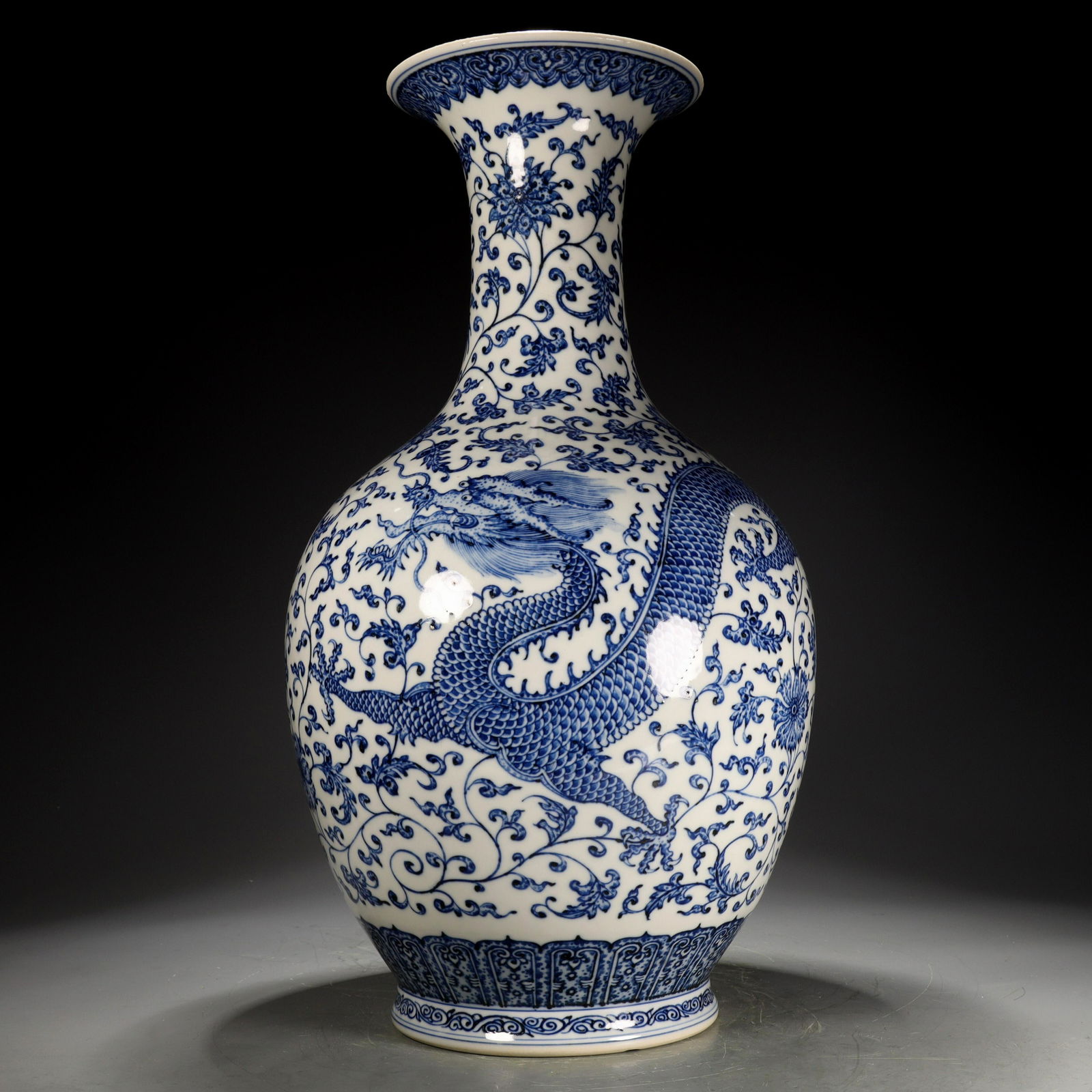 A Superb Blue And White 'Scrolling Flower, Phoenix, Dragon' Vase (1 of 9)