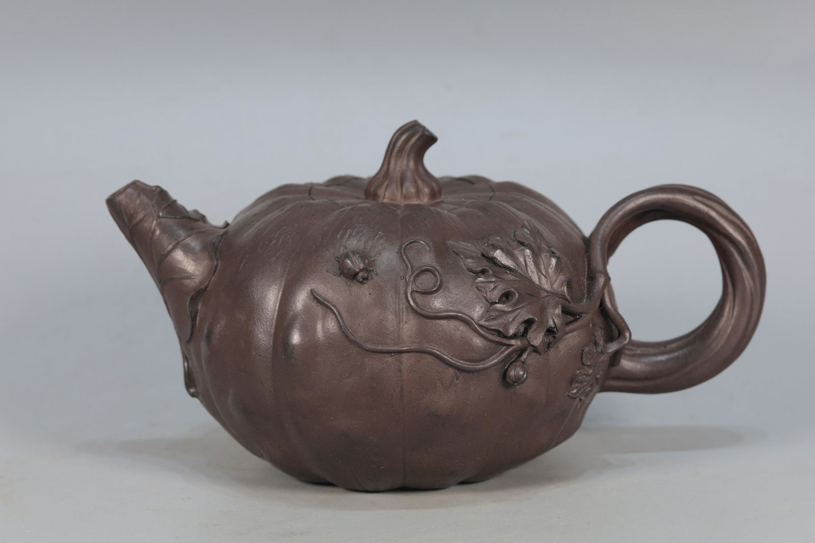 An Elaborate Yixing Clay Pumpkin-Form Ewer (1 of 8)