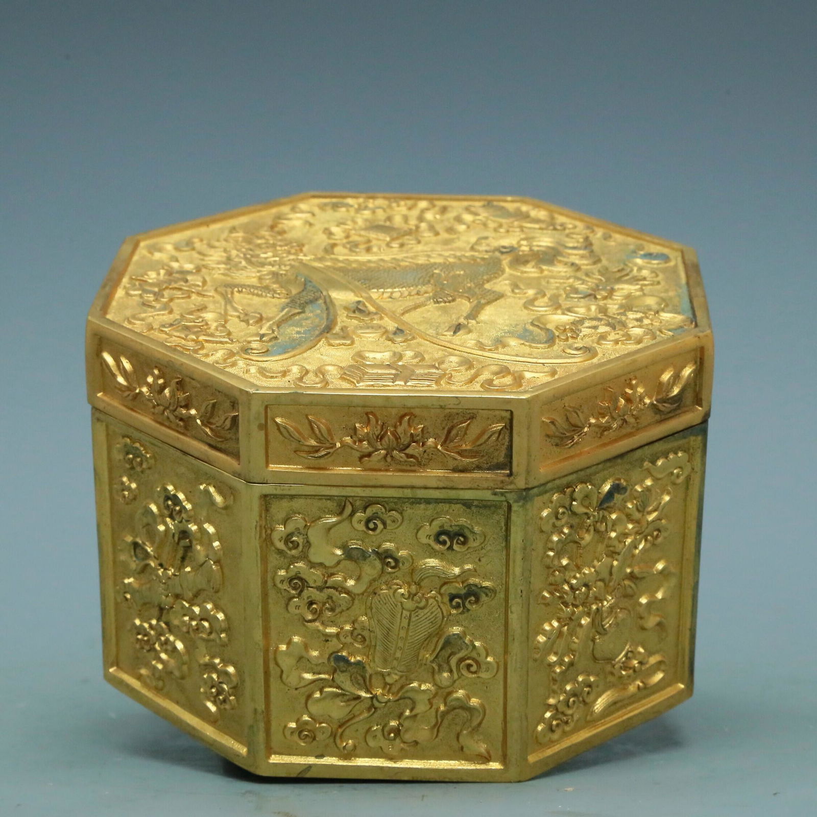 A Brilliant Octagonal Gilt-Bronze 'Kylin' Box (1 of 9)