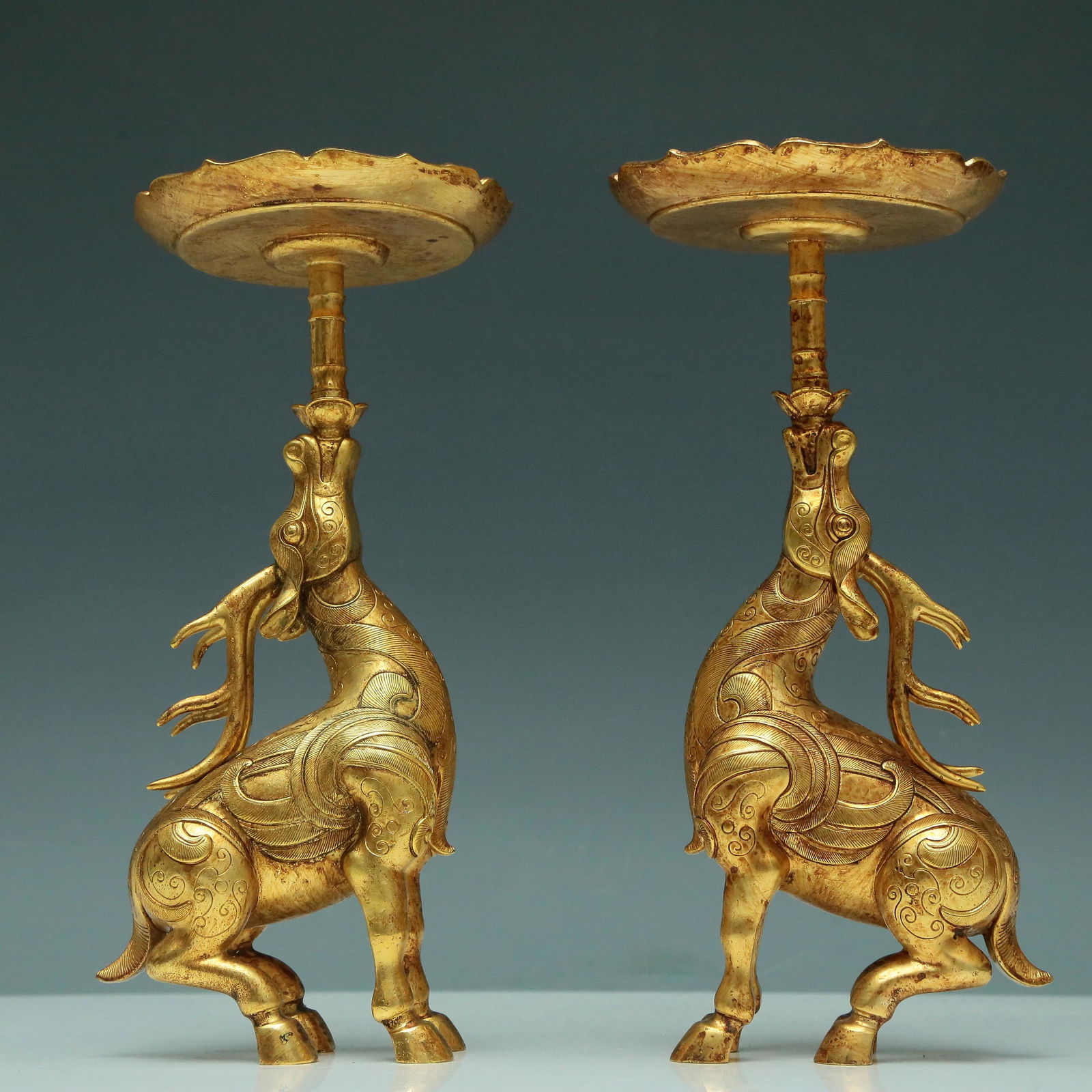 A Marvelous Pair Of Gilt-Bronze Deer-Form Candlesticks (1 of 8)