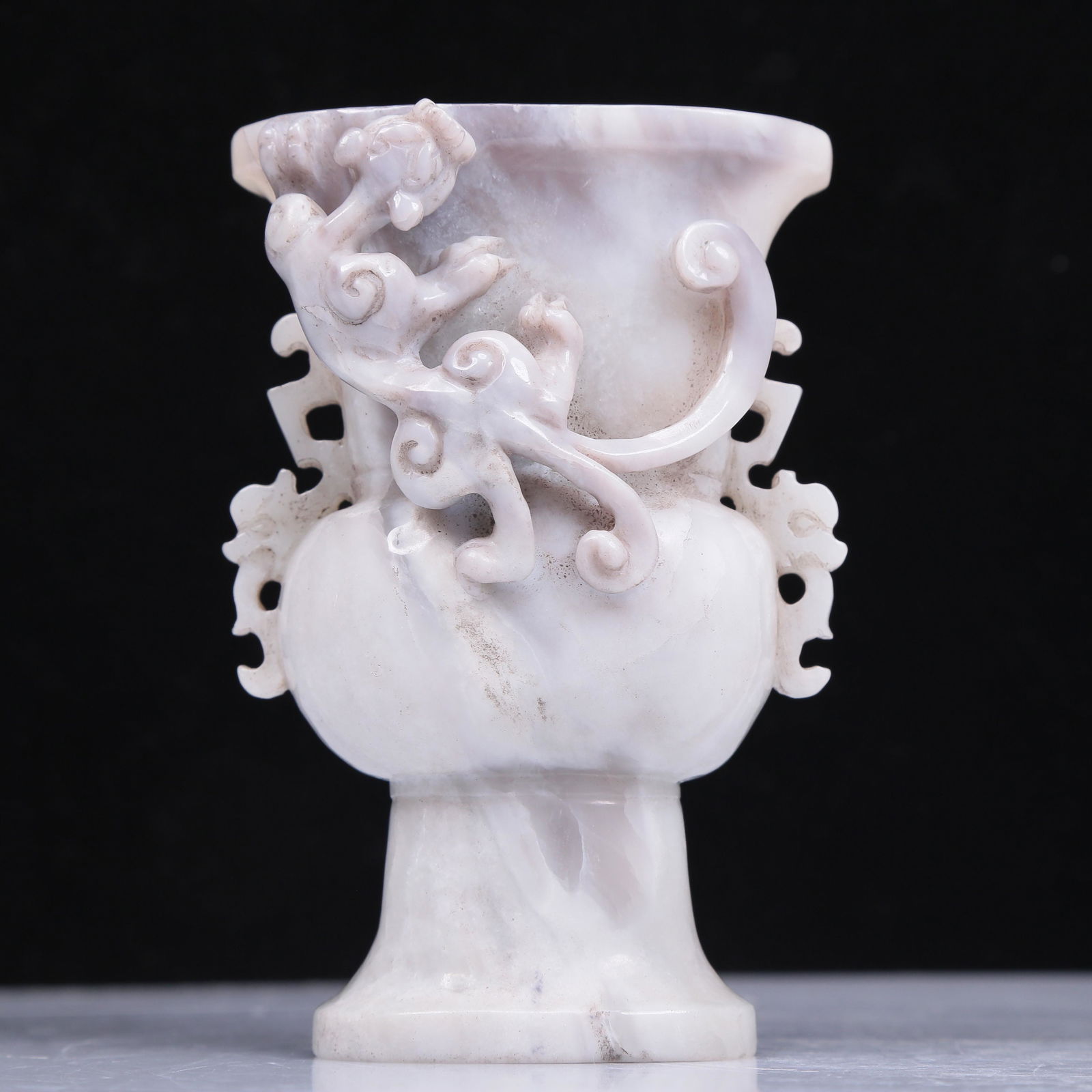 A Marvelous Celadon-White Jade 'Chi-Dragon' Vase (1 of 9)