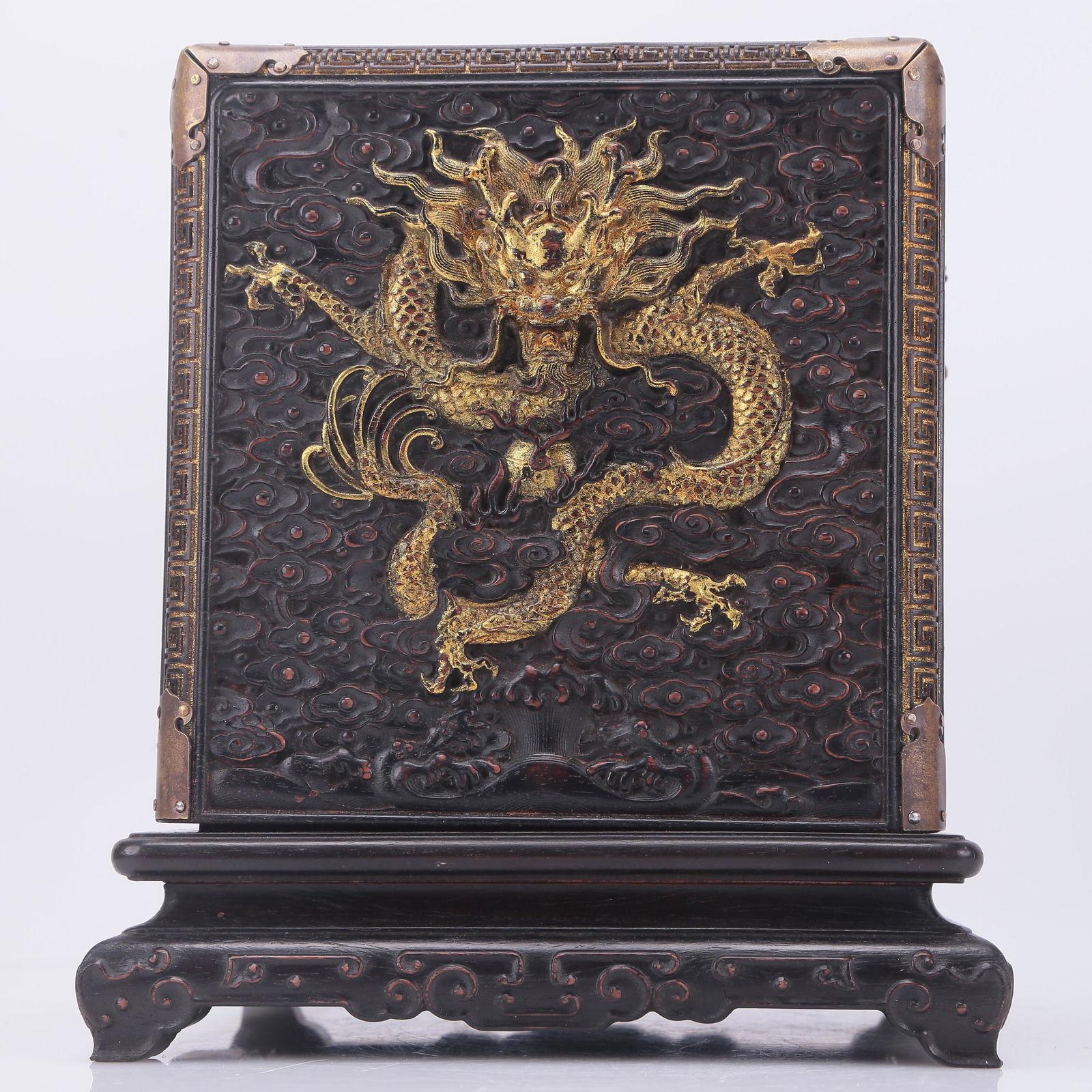 An Exquisite Zitanwood Gilded 'Dragon& Auspicious Cloud' Seal Box (1 of 10)
