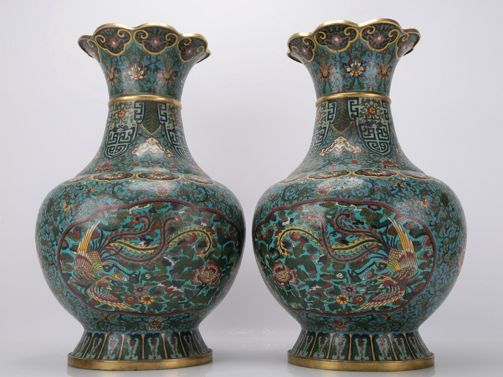 A Precious Pair Of Cloisonne 'Phoenix& Peony' Vases (1 of 15)