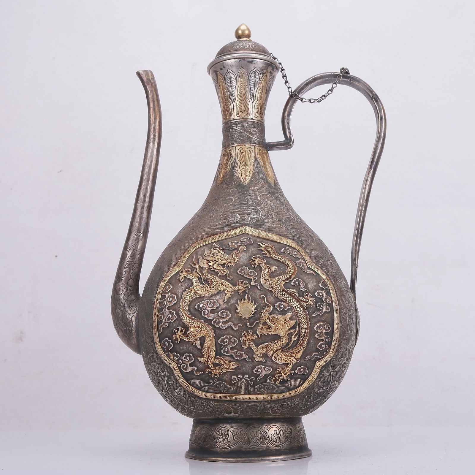 A Magnificent Gilt-Bronze Silver 'Dragon& Scrolling Lotus' Ewer (1 of 11)