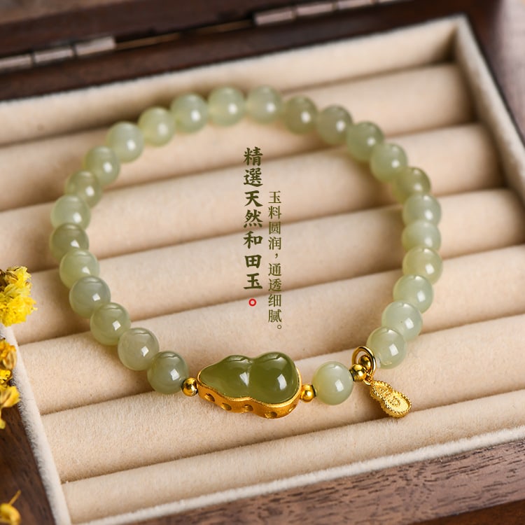 Natural Hetian jade Fulu bracelet 925 sterling silver gold-plated light luxury high-end gourd bracel (1 of 6)