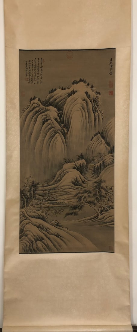 A Chinese Ink Painting Hanging Scroll By Wang Hui: A Chinese Ink Painting Hanging Scroll By Wang Hui: Landscape. Ink and Color on Paper. Size:115cm×54cm 王翚 山水图