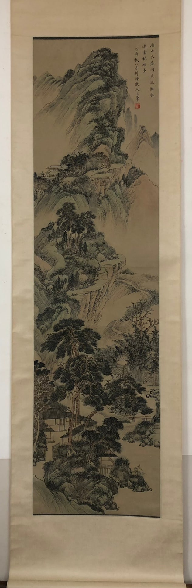 A Chinese Ink Painting Hanging Scroll By Wang Hui: A Chinese Ink Painting Hanging Scroll By Wang Hui: Landscape. Ink and Color on Paper. Size:162cm×43cm 王翚 山水图