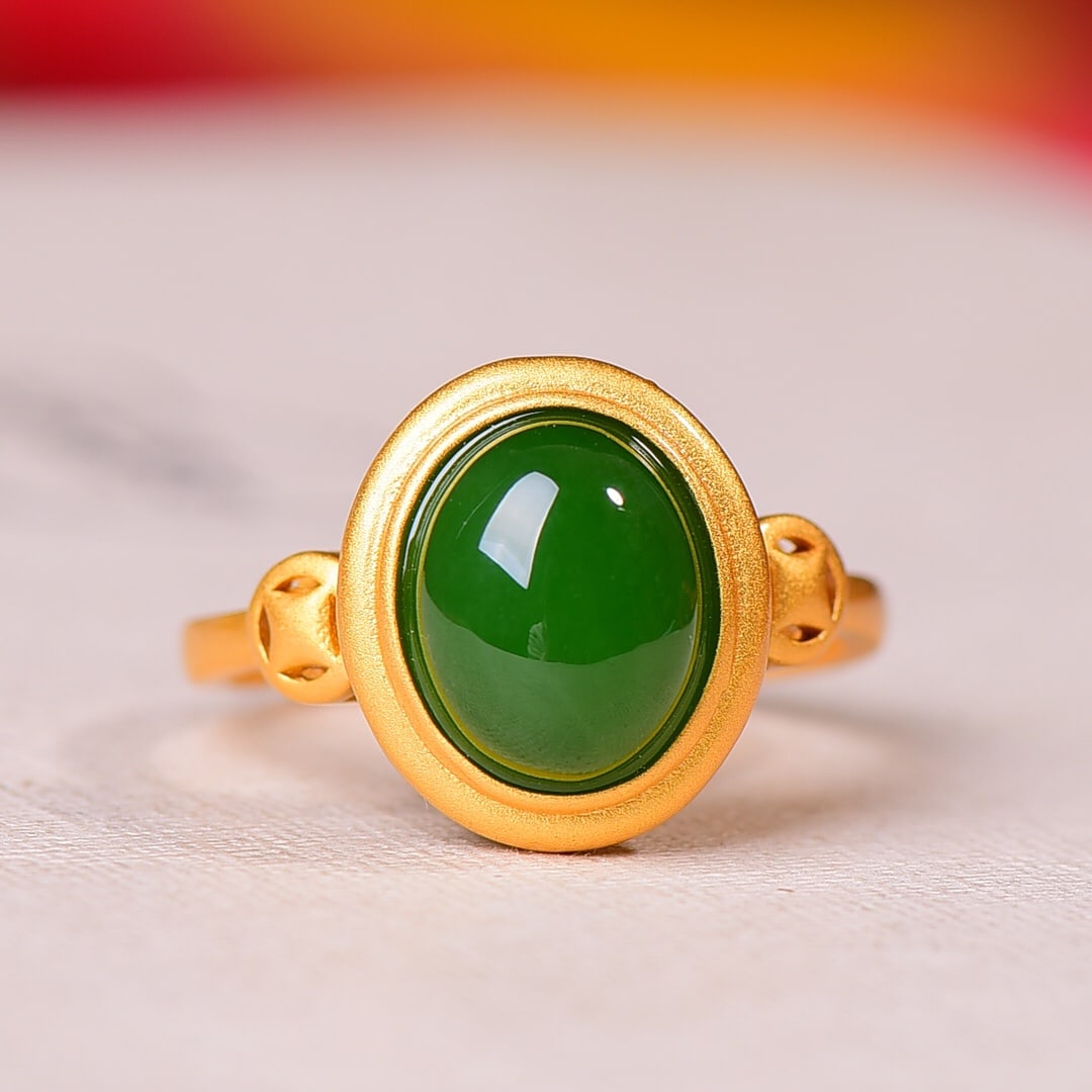  Silver gold plated Hetian jade ring (1 of 6)