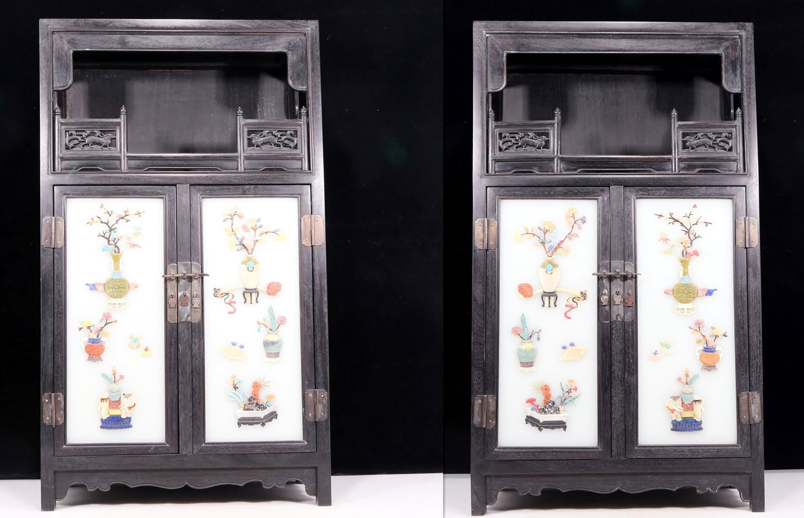 A perfect pair of zitanwood inlaid gem treasure map cabinets (1 of 19)