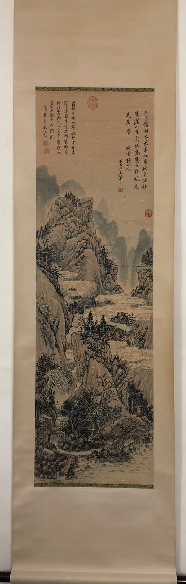 A Chinese Ink Painting Hanging Scroll By Wang Hui: A Chinese Ink Painting Hanging Scroll By Wang Hui: Landscape. Ink and Color on Paper. Size:138cm×41cm ?? ???