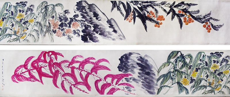A painting of Chinese flowers by Chen Banding: A painting of Chinese flowers by Chen Banding,Size: 345*33 cm