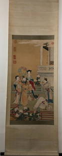 A Brilliant Chinese Ink Painting By Qiu Ying: A Brilliant Chinese Ink Painting By Qiu Ying: Figure Ink and Color on Silk. Size(Without Frame):88cmx47cm 仇英 人物图