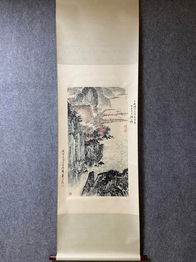 An Exquisite Chinese Vertical Scroll Ink Painting of Landscape on Pape (1 of 8)