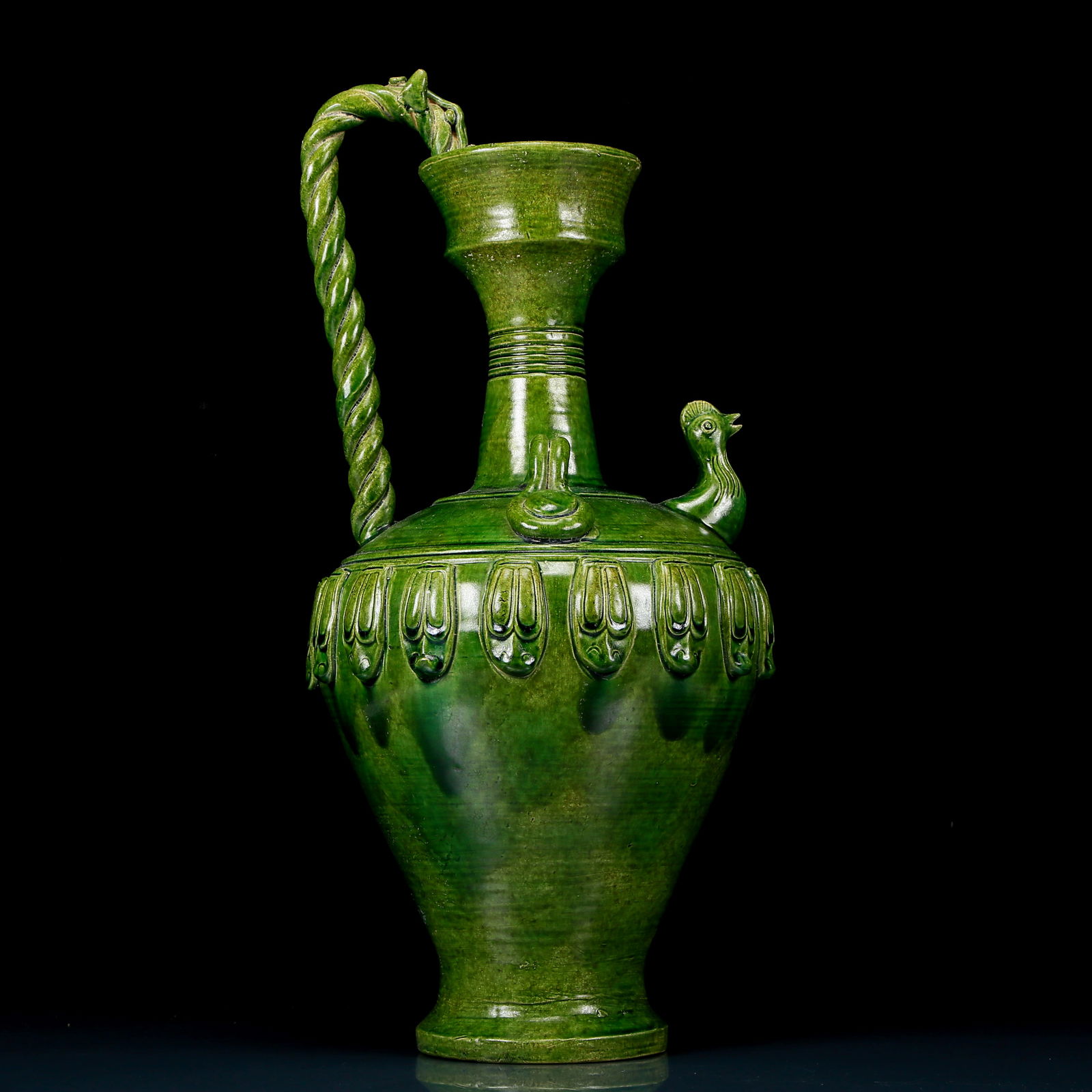 A Rare Tang Tri-Color Glazed Pottery Dragon Handle Phoenix Head Ewer (1 of 12)