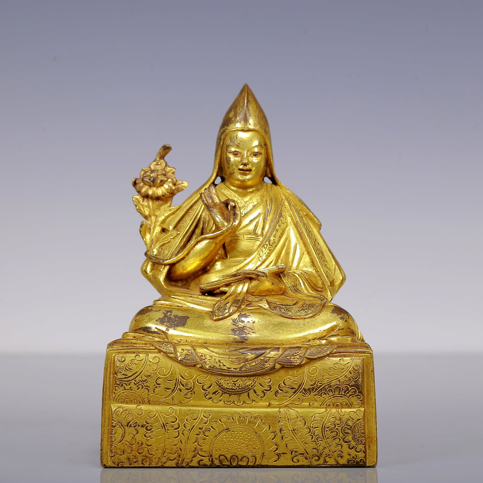 A Rare Gilt Bronze Statue of Tsongkhapa  (1 of 7)