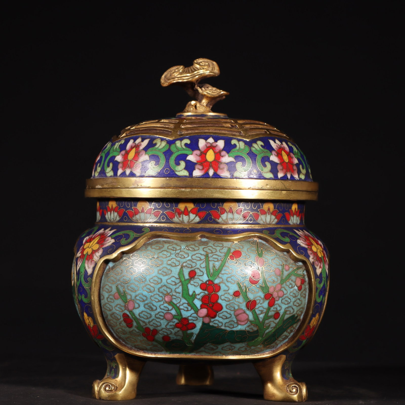 An Exquisite Gilt Bronze Cloisonne Flower Pattern Tripod Censer  (1 of 9)