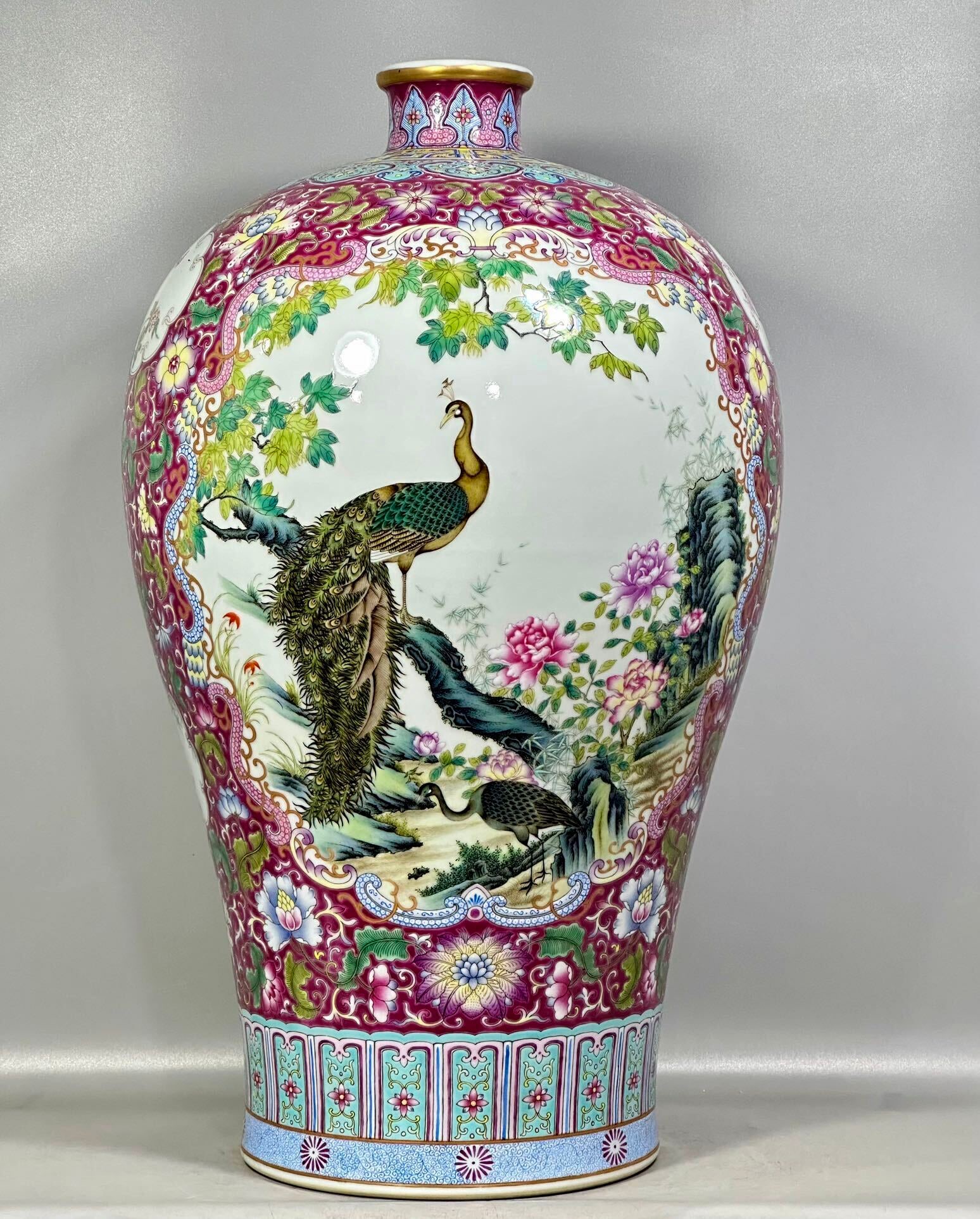 A Huge Enamel Peacock and Flower Pattern Vase (1 of 9)