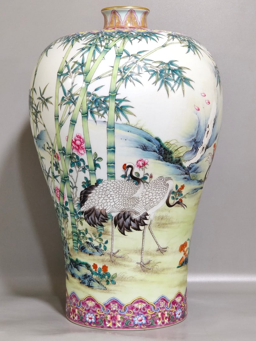 A Precious Famille-Rose Bamboo and Crane Pattern Vase (1 of 8)
