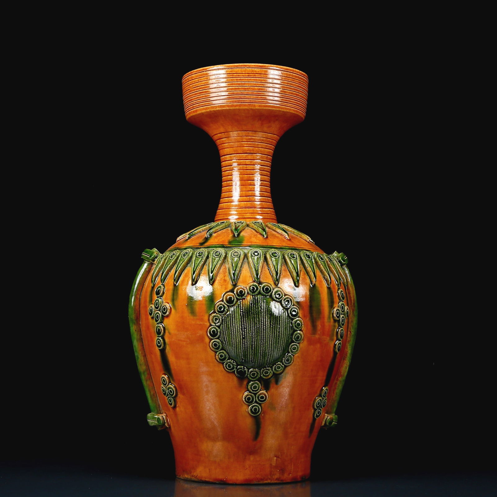 A Rare Tang Tri-Color Glazed Pottery Flower Pattern Vase (1 of 8)
