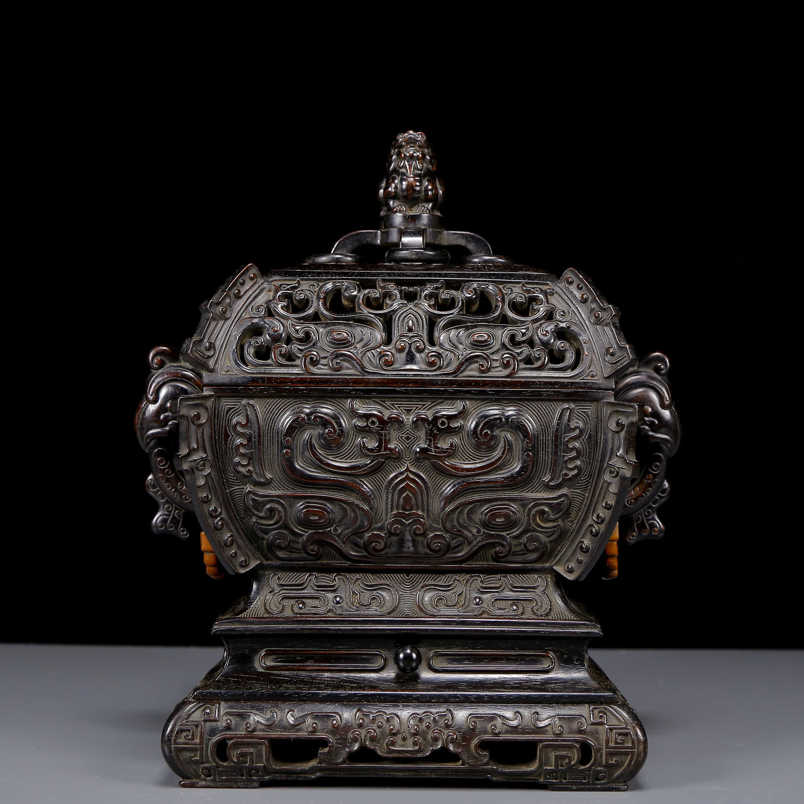 An Exquisite Zitanwood Dragon Pattern Double-Ears Censer (1 of 11)