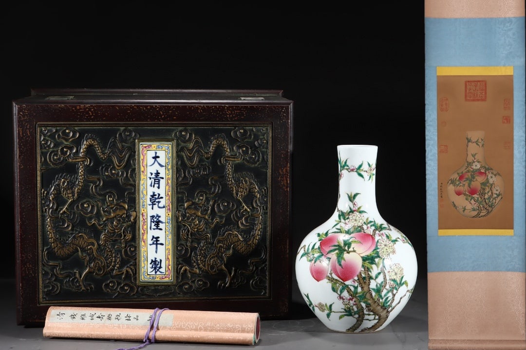 A Rare Famille-Rose Character and Story Pattern Vase,With Vertical Scroll Painting on Silk (1 of 8)