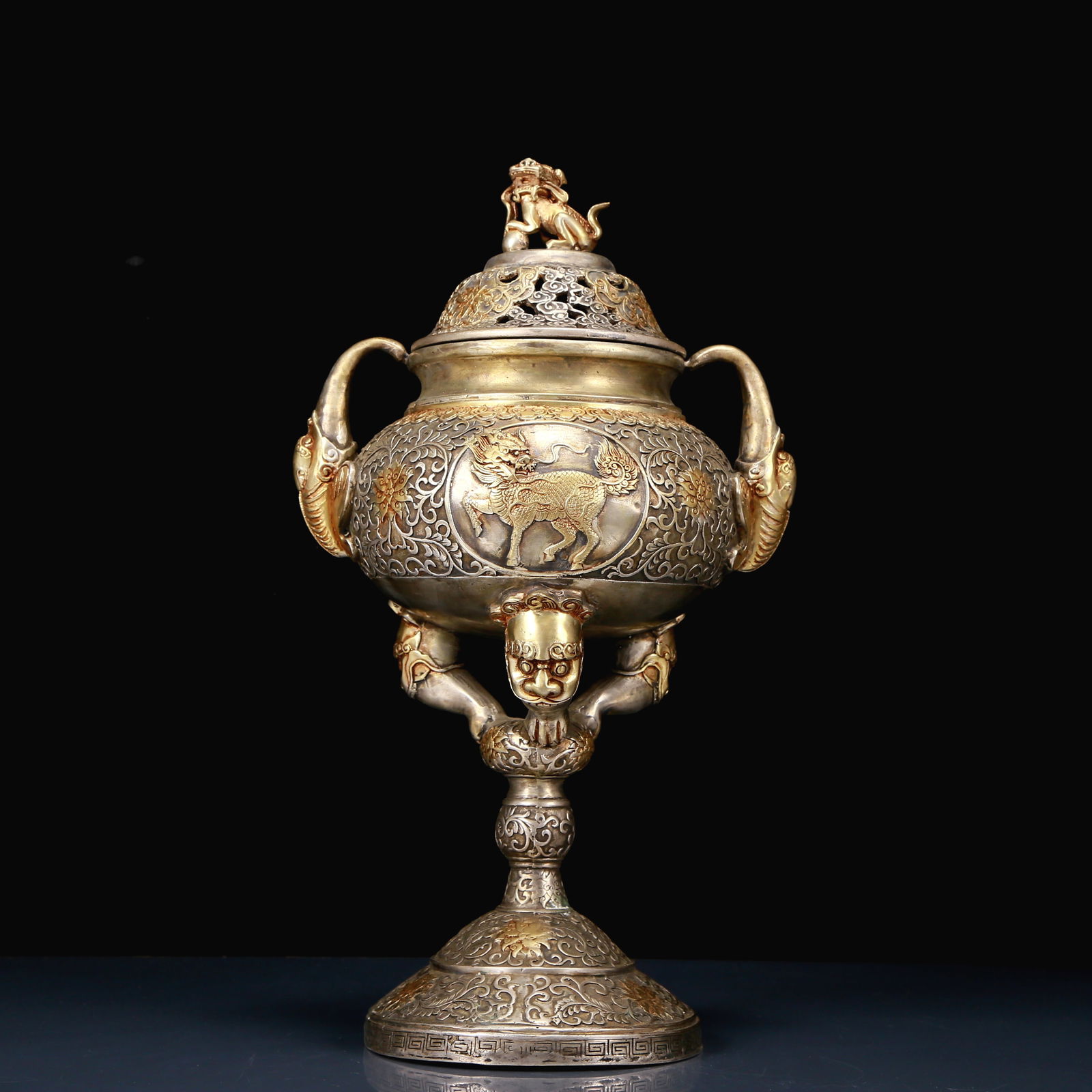 An Exquisite Gilt Silver Lotus and Beast Pattern Elephant-Ears Censer (1 of 10)
