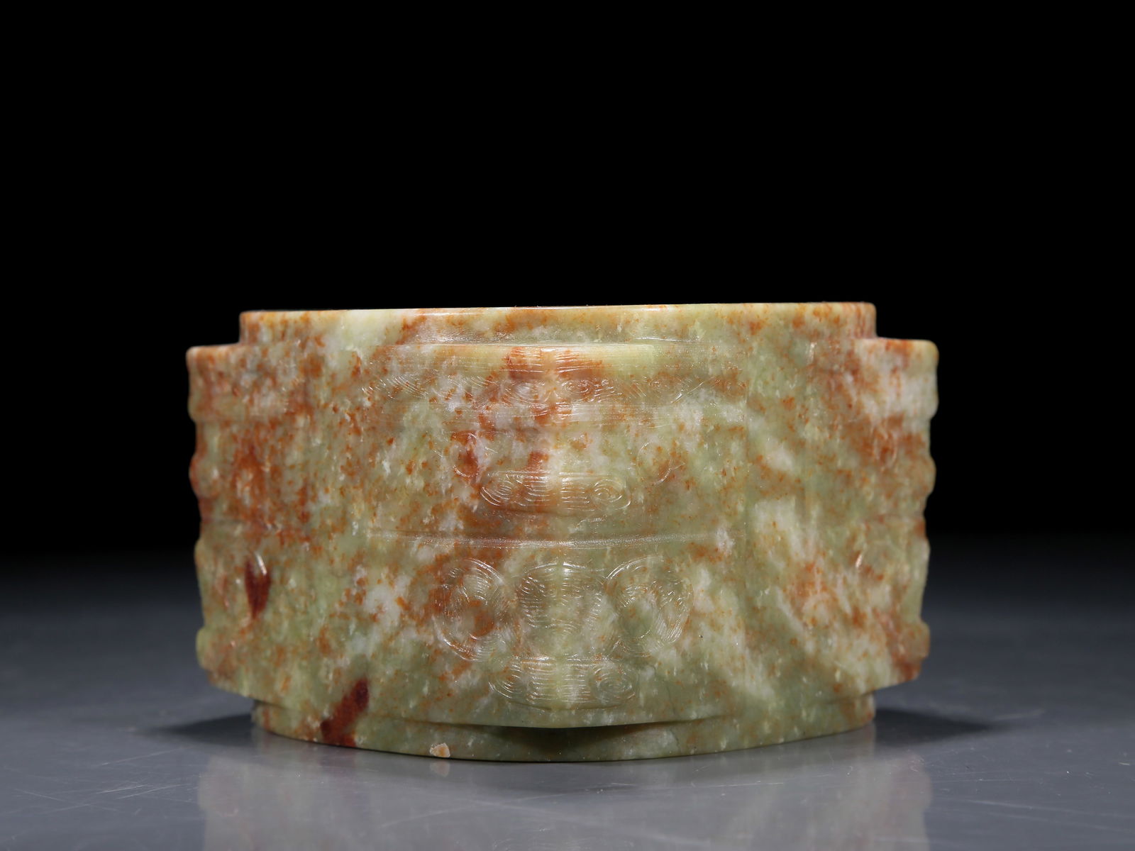 A Fine Celadon Jade 'Animal Mask' Ritual Item, Cong, From Liangzhu Culture (1 of 7)