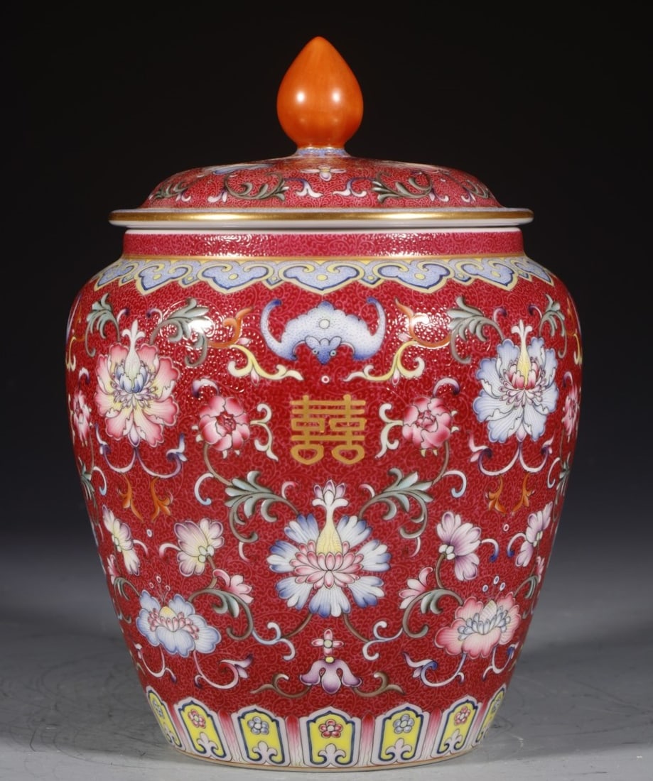 A Exquisite Ruby Red-Glazed Flower Pattern Cover Jars (1 of 8)