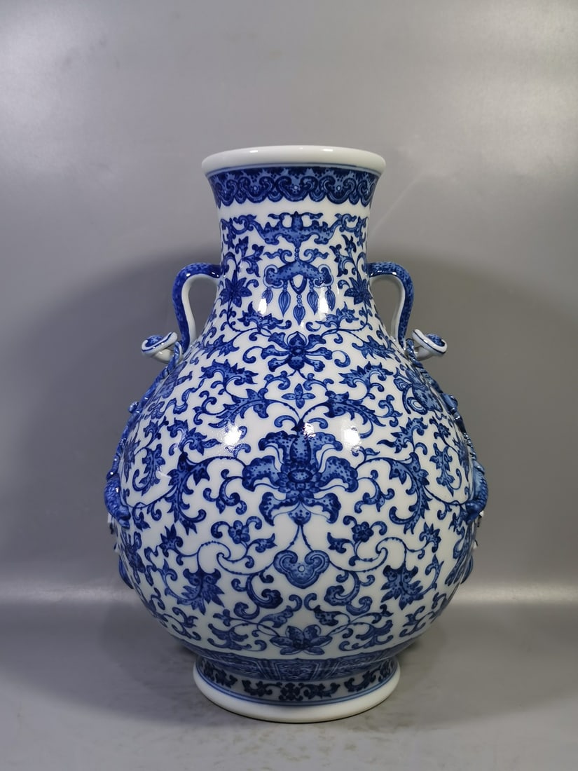 An Exquisite Blue and White Lotus Eight Treasures Pattern Ruyi-EarsVase (1 of 9)