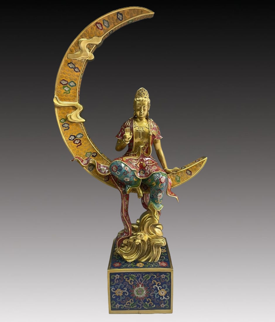 A Solemn Gilt Bronze Cloisonne Statue of Avalokitesvara (1 of 6)