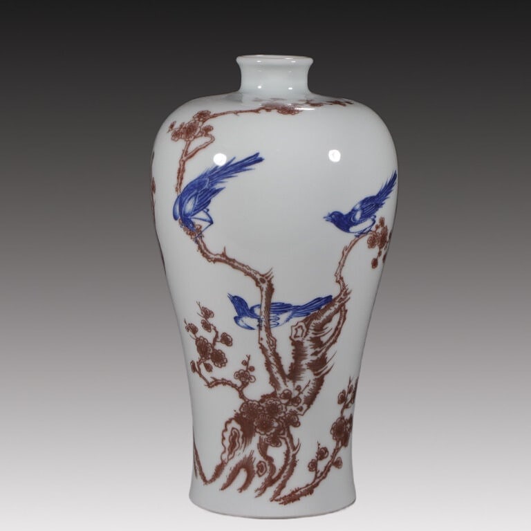 An Exquisite Blue and White Underglaze-Red Flower and Bird Pattern Vase (1 of 9)