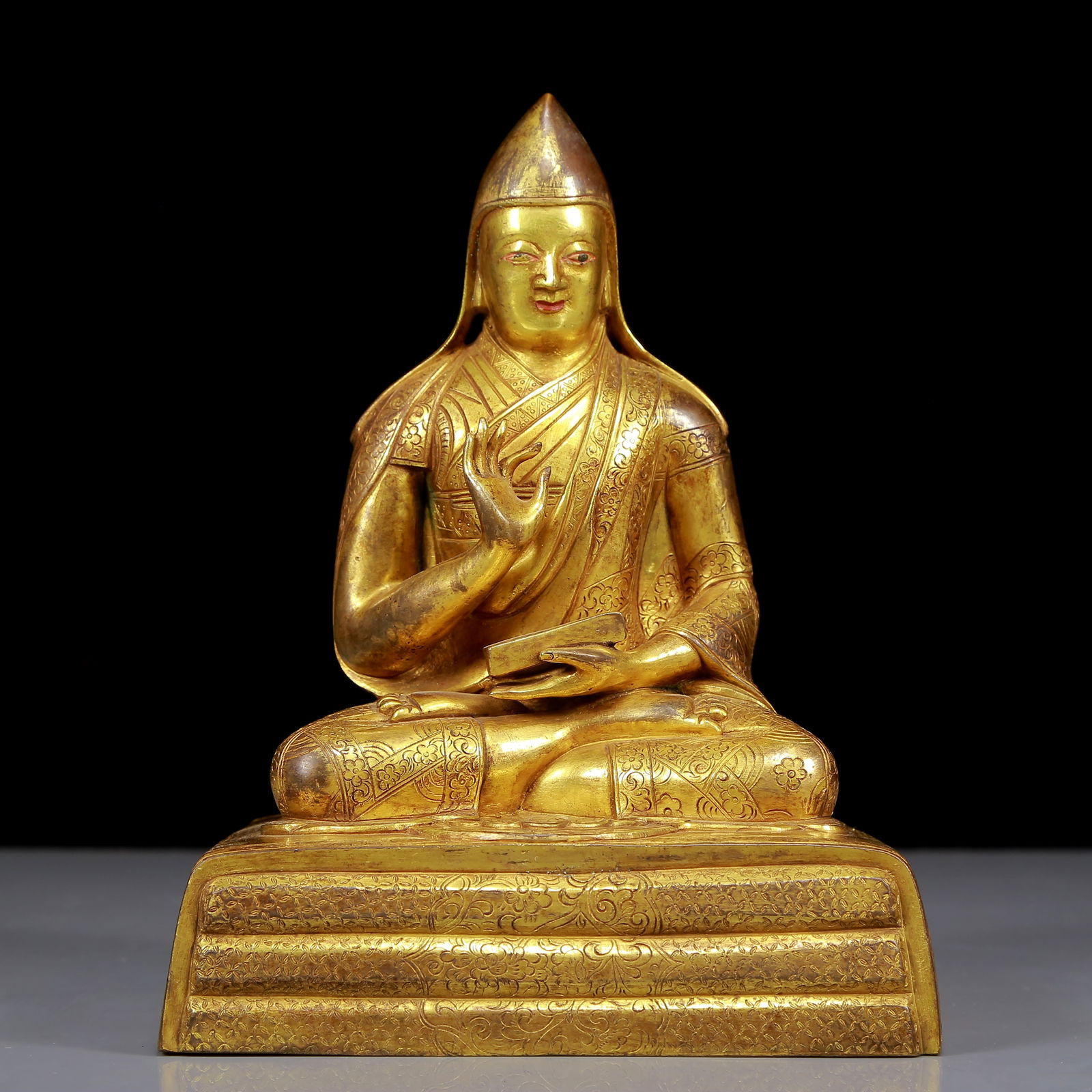 A Solemn Gilt Bronze Statue of Tsongkhapa (1 of 8)