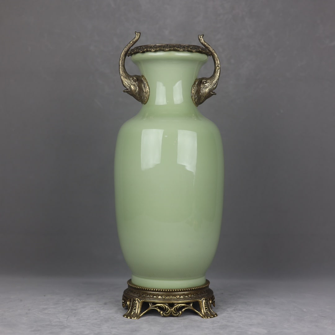 A Huge Celadon Glazed Inlaid Copper Elephant-Ears Vase (1 of 9)