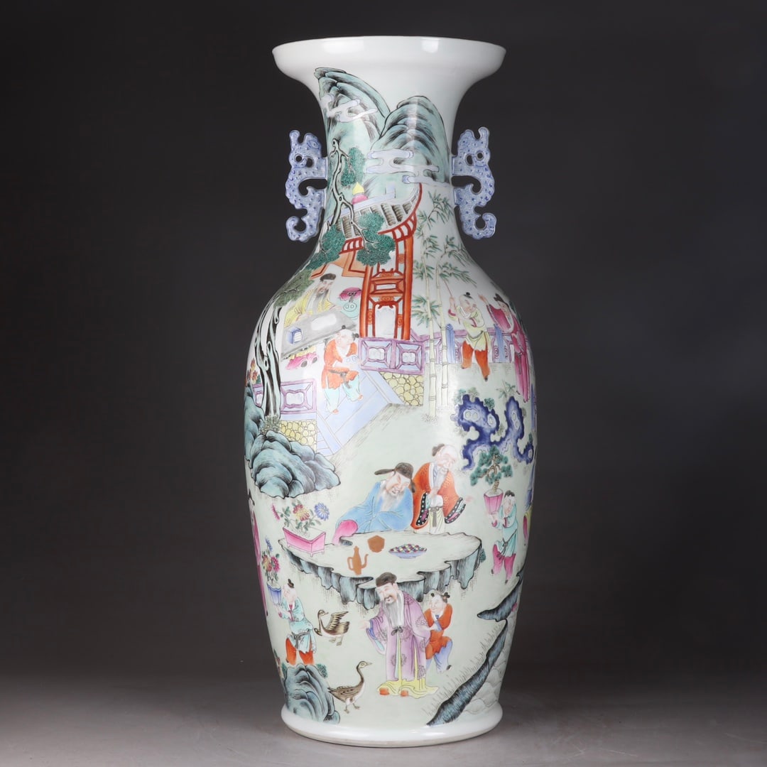 A Huge Famille-Rose Character and Story Pattern Double-Ears Vase (1 of 9)