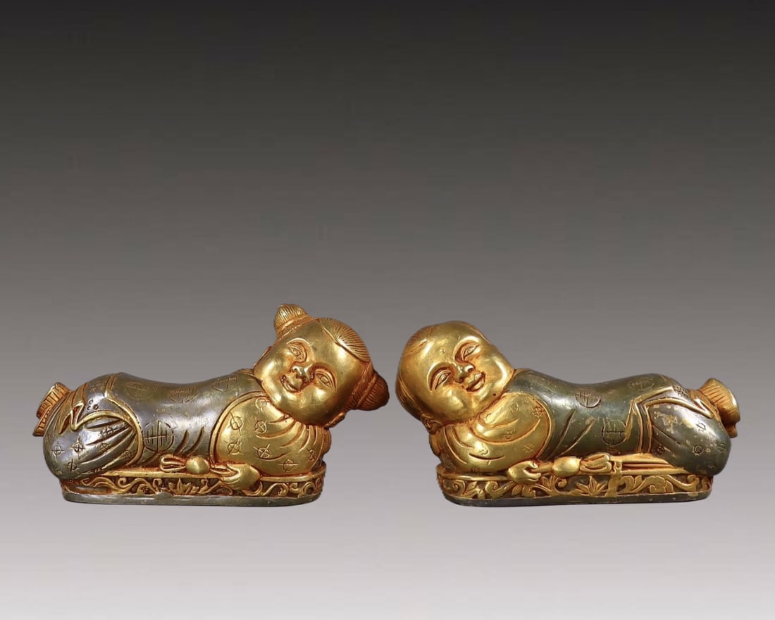 A Pair of Exquisite Gilt Bronze Figure Pillow (1 of 10)